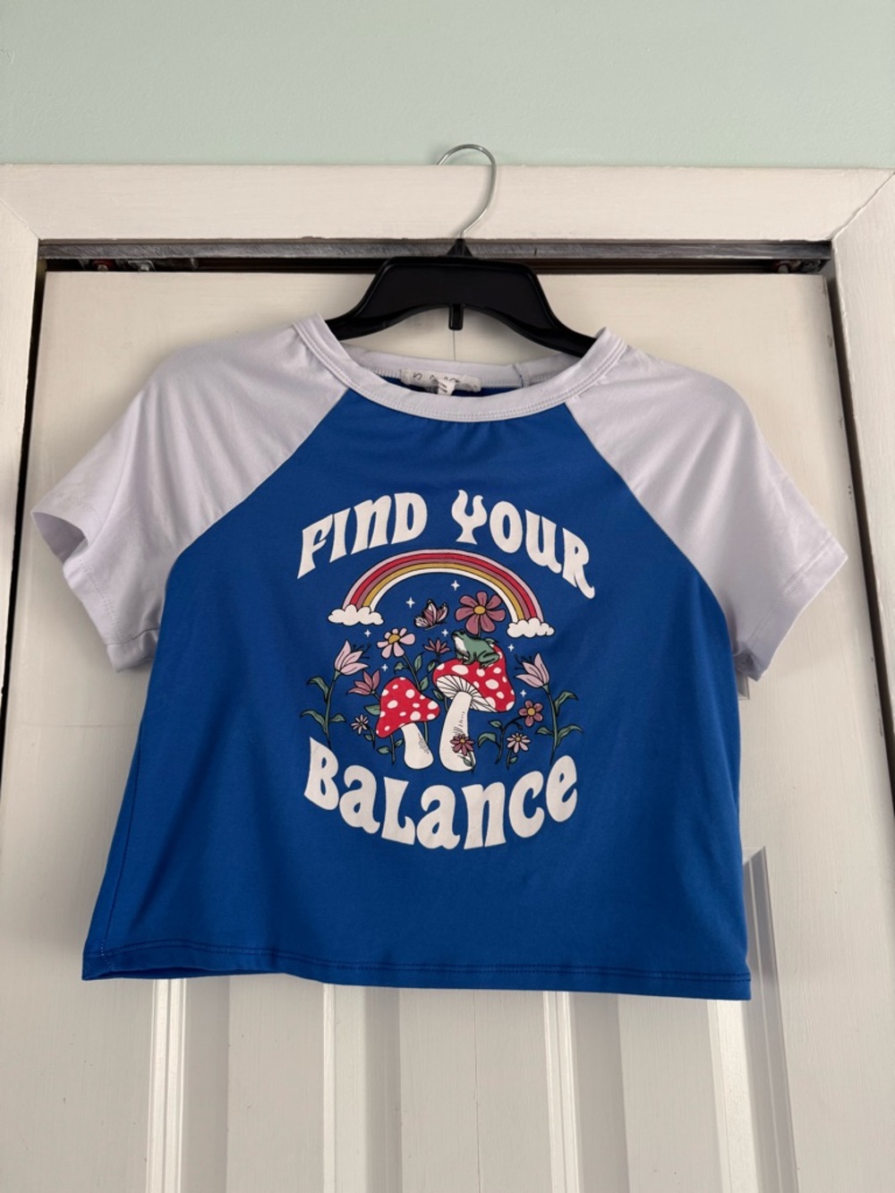 Find Your Balance Blue & White Raglan Graphic Crop Top By Birch & Stone